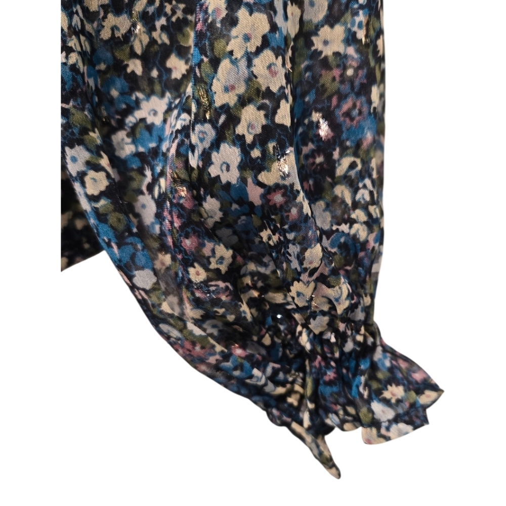 Boden V Yoke Flounce Sheer Floral Blouse Top Nebulas Blue Ruffle Size 4 - Picture 7 of 10